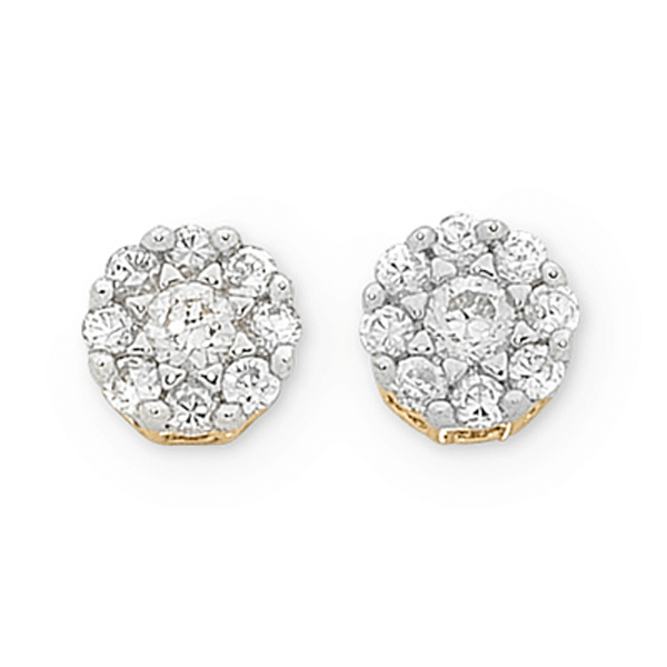 9K White &amp; Yellow Gold Cluster Diamond Studs