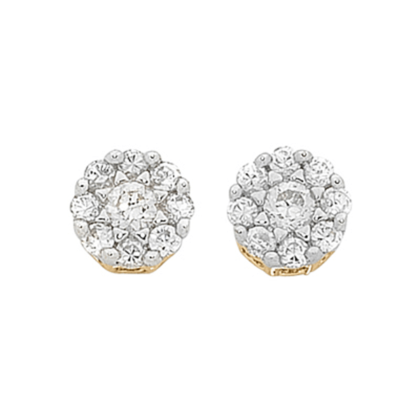 9K White &amp; Yellow Gold Cluster Diamond Studs