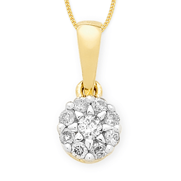 9K Yellow Gold Cluster Set Diamond Pendant