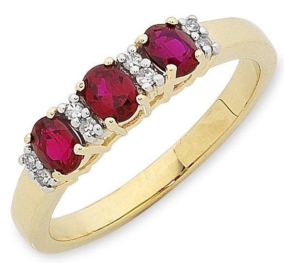 9K Yellow Gold Created Ruby &amp; Diamond Ladies Ring