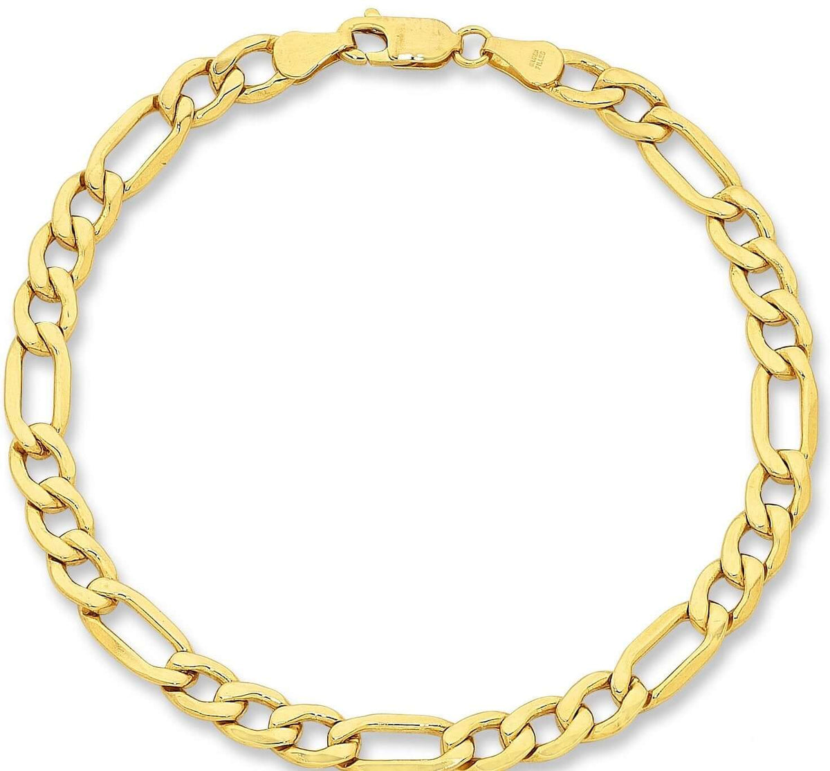 9K Gold Filled Silver Figaro Bracelet 21cm