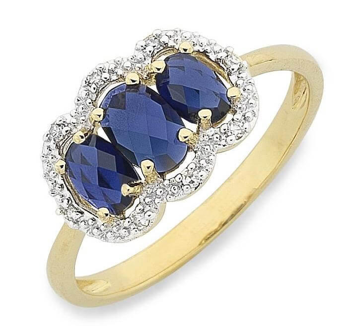 Created Sapphire &amp; Diamonds set in 9ct Gold Ring