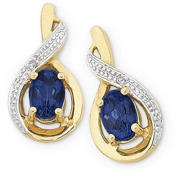 9KY Gold Created Sapphire Diamond Earrings Stud M2710