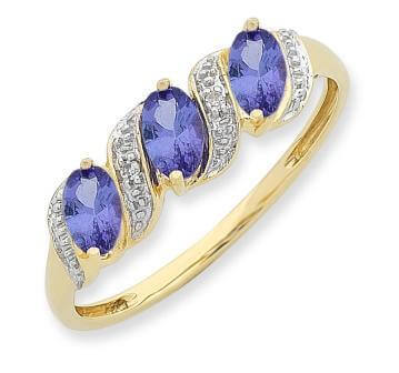 9K Yellow Gold Tanzanite and Diamond Ladies Ring