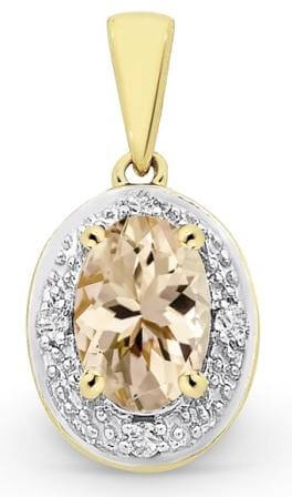 9K Yellow Gold Morganite and Diamond Pendant