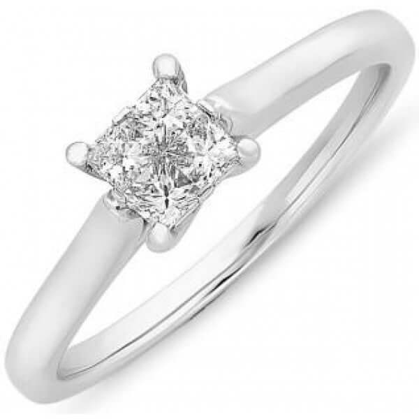 9K White Gold Princess Cut Solitaire Diamond Ladies Ring M2744