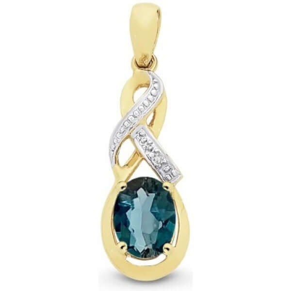 9K Yellow Gold London Blue Topaz Diamond Pendant