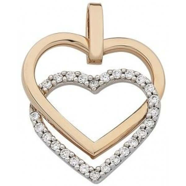 9K White &amp; Rose Gold CZ set Heart Pendant M2758