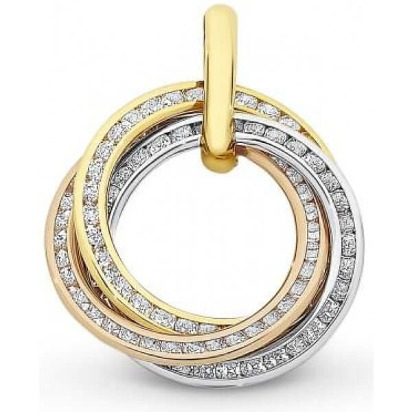 9K Three Tone Gold CZ Circle Pendant