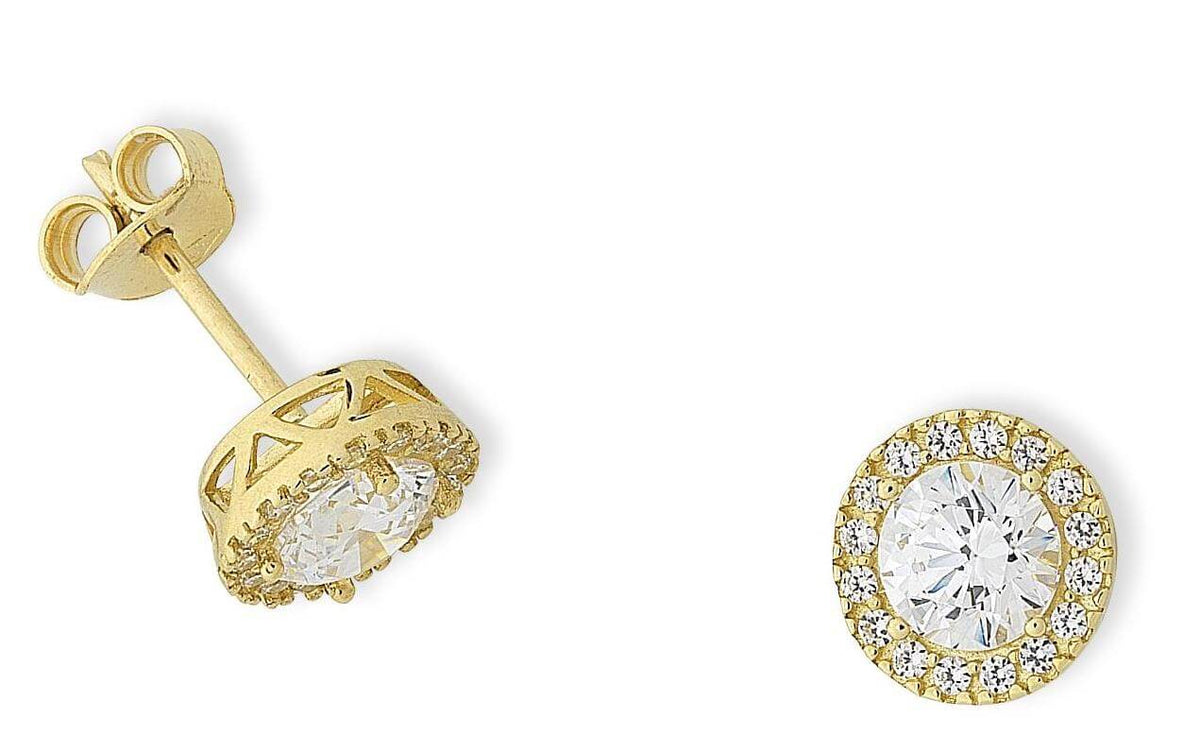 9K Gold Cubic Zirconia Halo Earrings