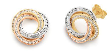 9K Three Tone Circle CZ Earrings M2843
