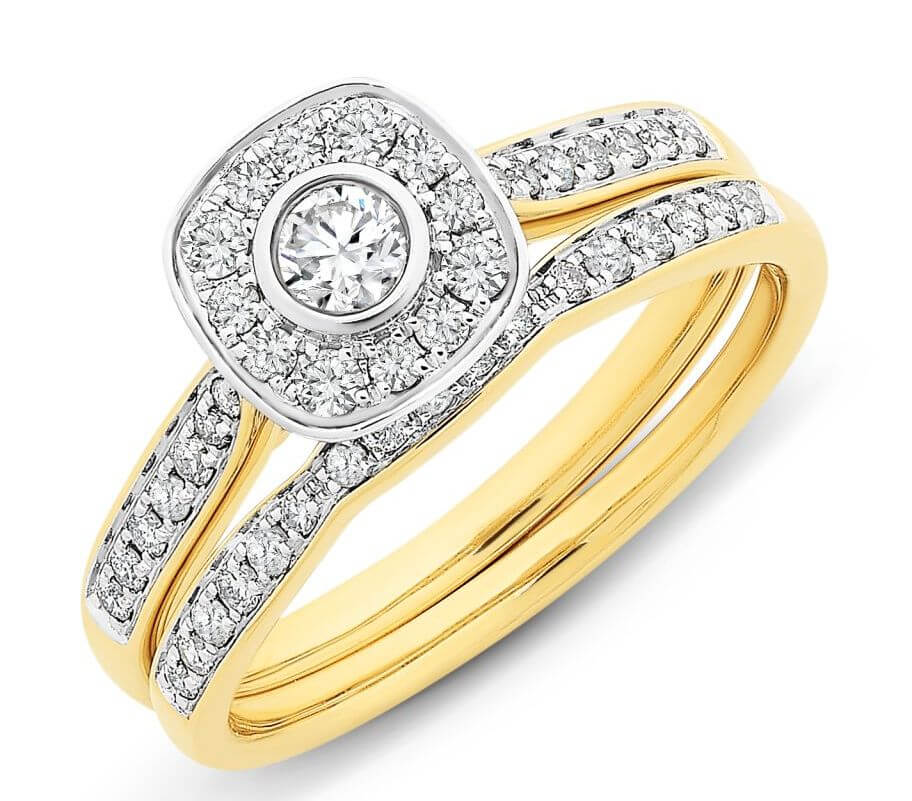 9K Yellow Gold Bridal Set Ladies Ring