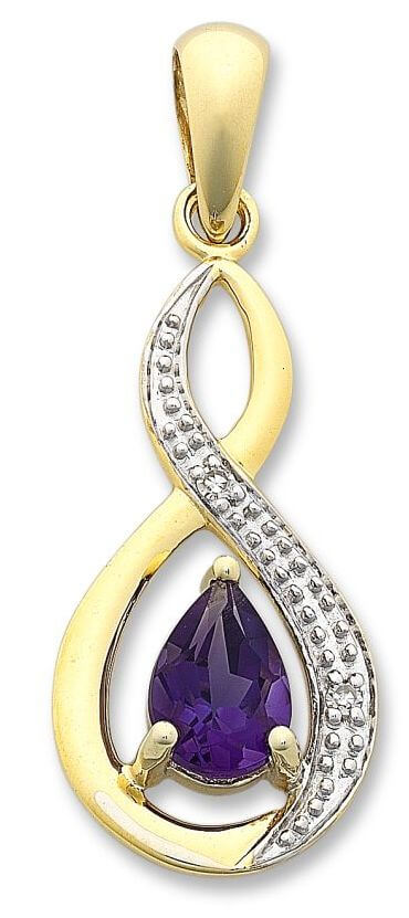 9K Yellow Gold Amethyst and Diamond Pendant