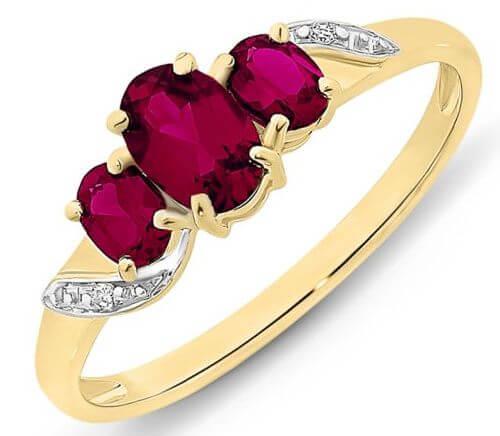 9KW Yellow Gold Created Ruby Diamond Ring