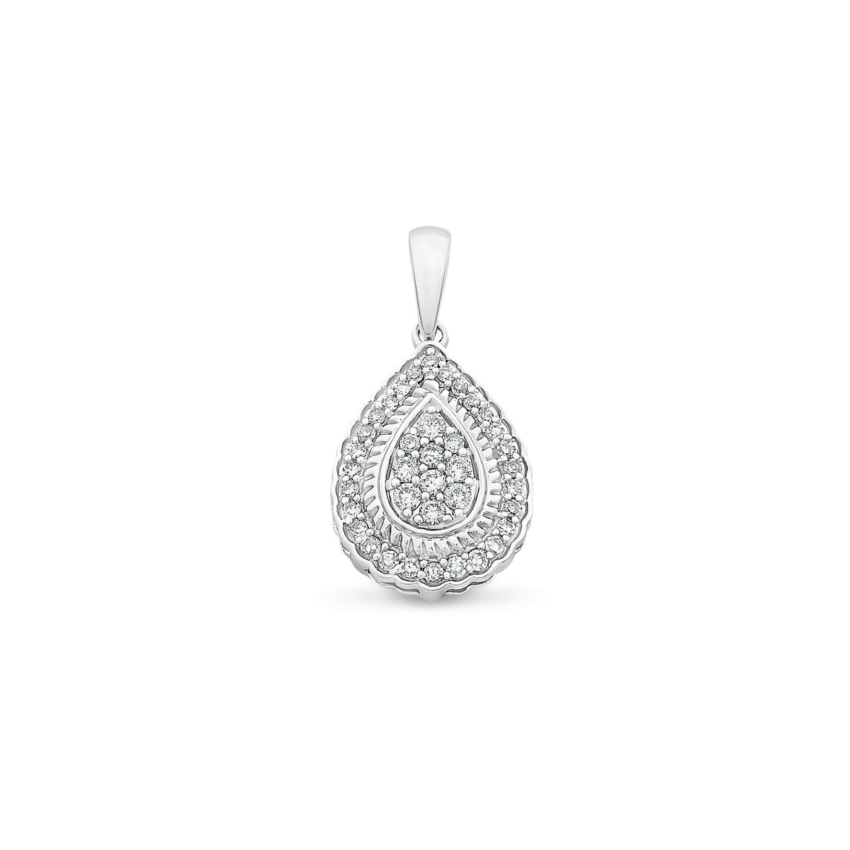 9K White Gold Tear Drop Halo Diamond Pendant