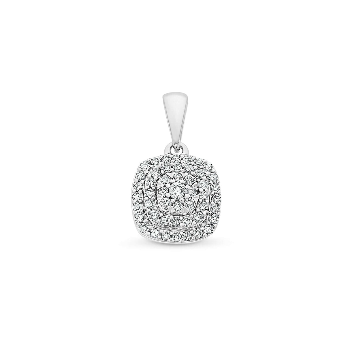 9K White Gold Square Halo Diamond Pendant