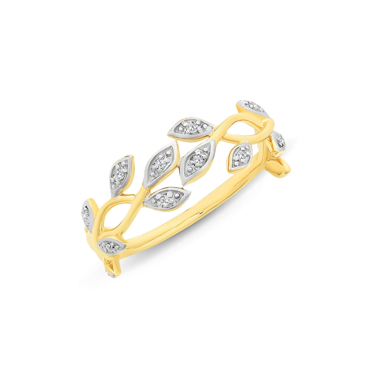 9K Yellow Leafy Diamond Set Ladies Ring