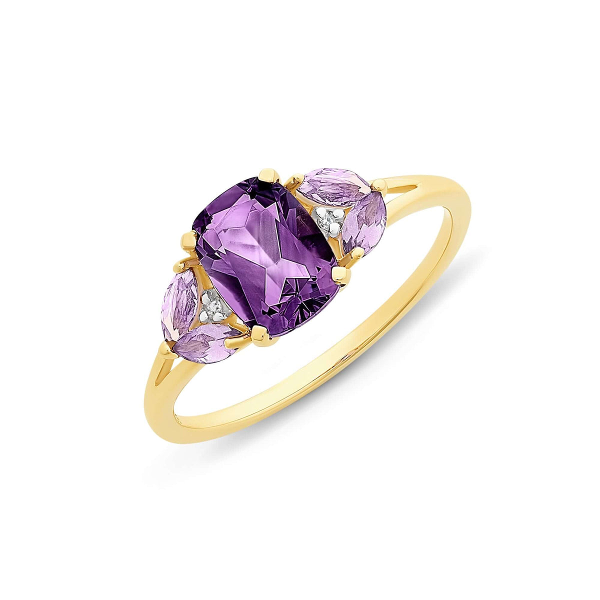 9K Yellow Gold Amethyst &amp; Diamond Ring