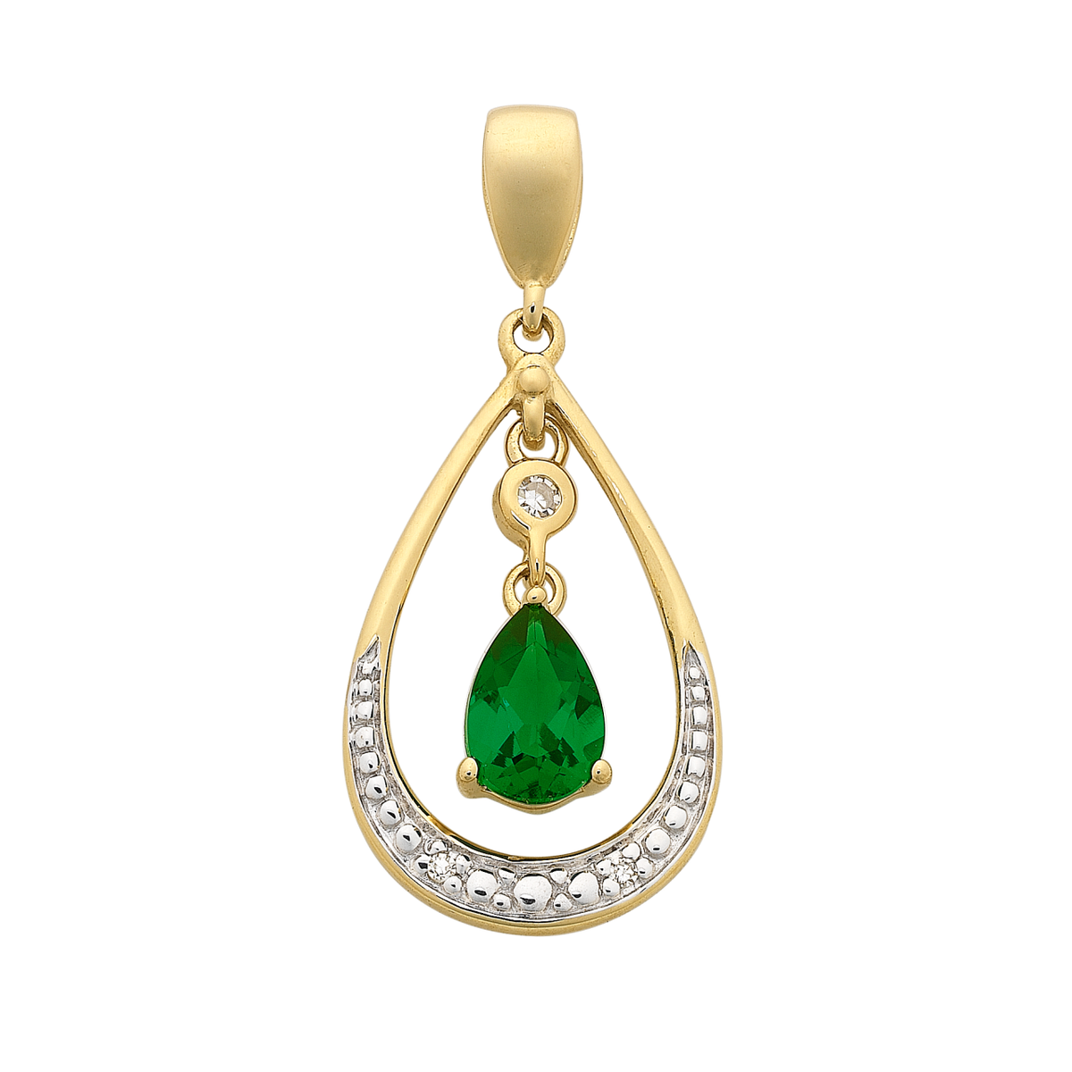 9K Yellow Gold Created Emerald Pendant