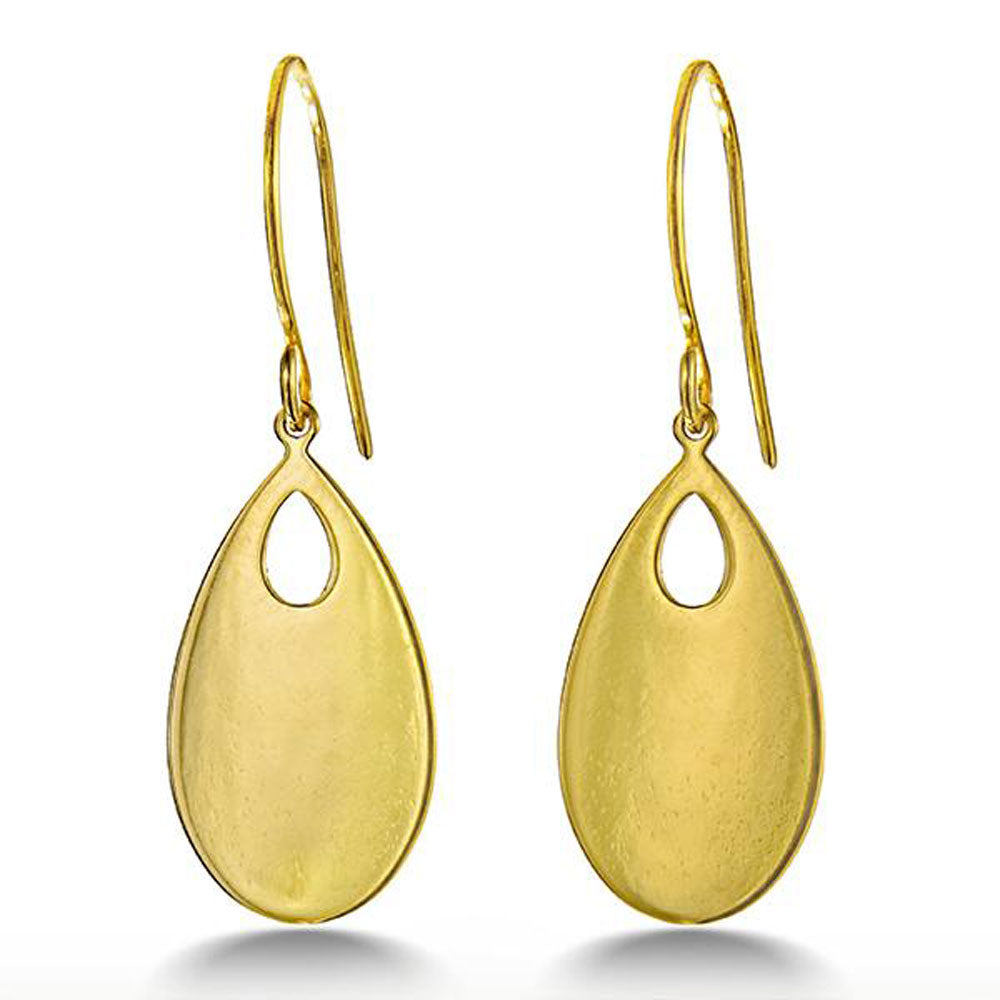 9K Yellow Plain Gold Pear Shaped Drop Earrings MF025076