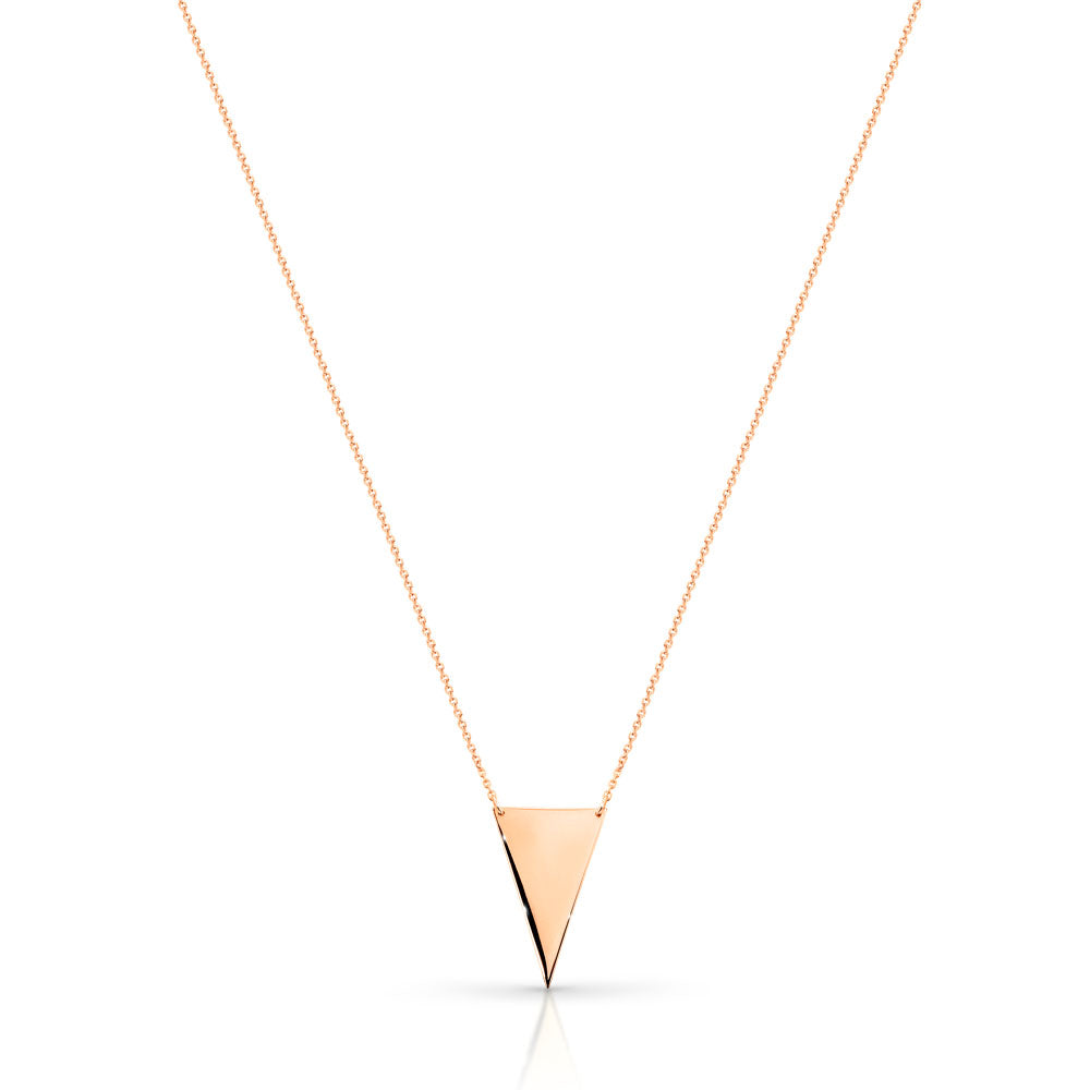 9K Rose Gold Trace Chain/Rose Gold Flat Triangle Pendant Necklace
