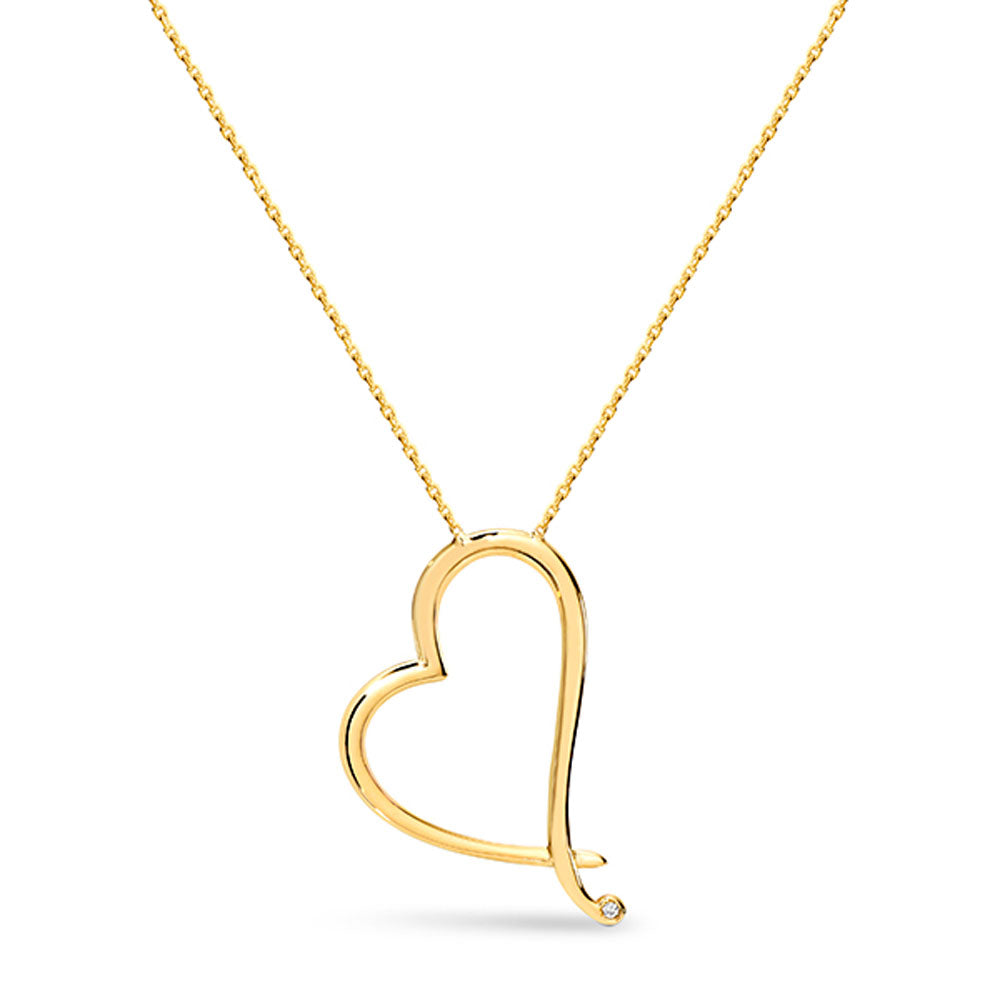 9K Yellow Gold Heart & Diamond Necklace with trace chain