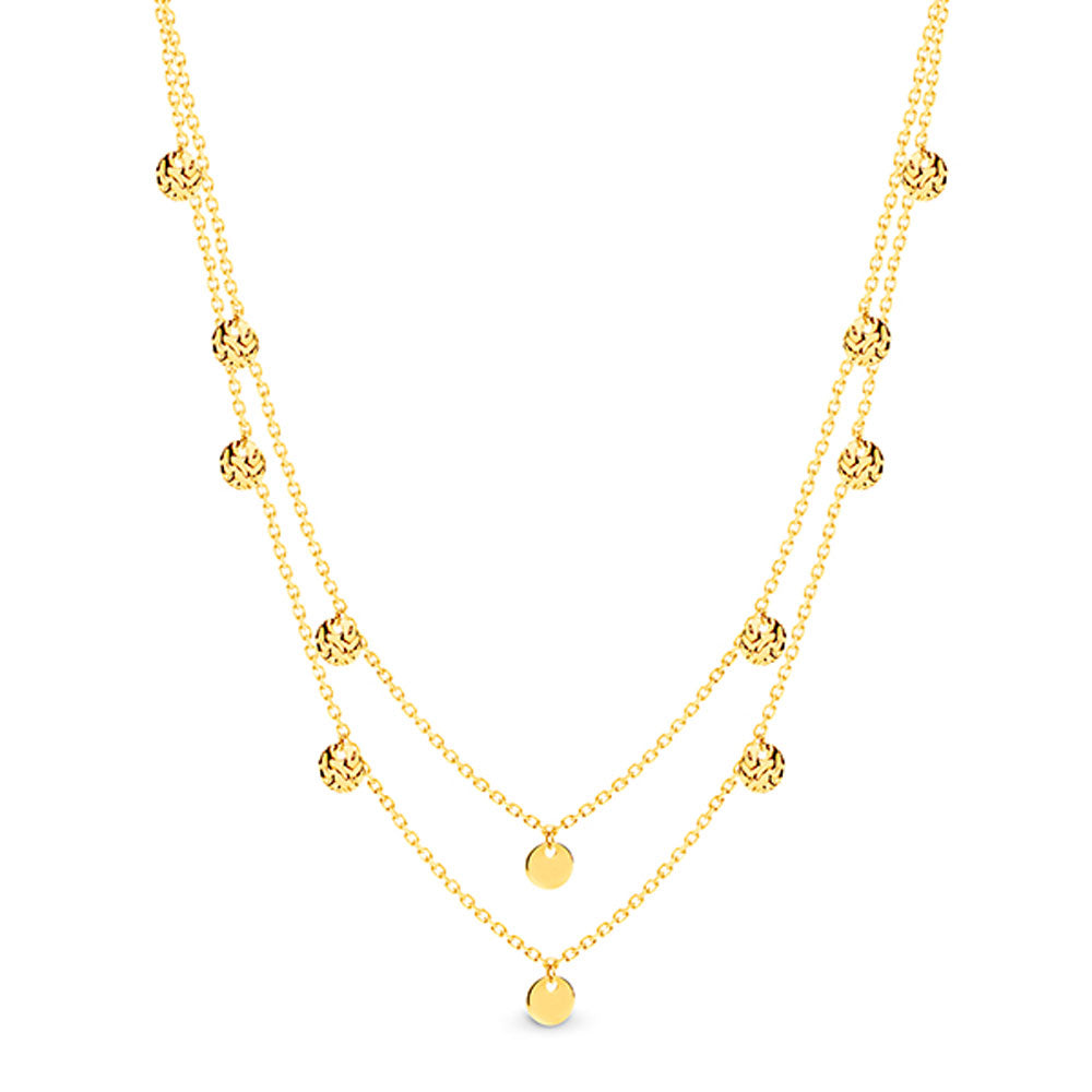 9K Yellow Double Trace Chain 6 Textured Hammered Disc