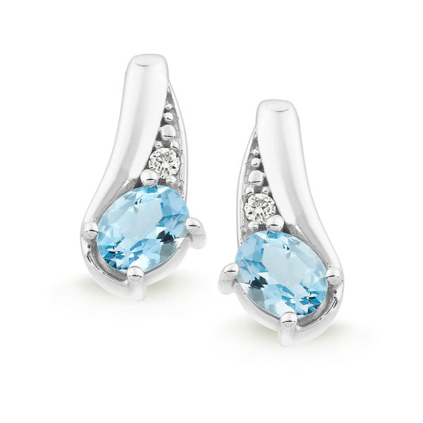 AQUAMARINE &amp; DIAMOND STUD EARRING E477-9WAQD-B4