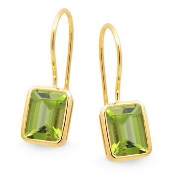 9CT PERIDOT BEZEL SET SHEPHERD HOOK EARRING E590-9YPE