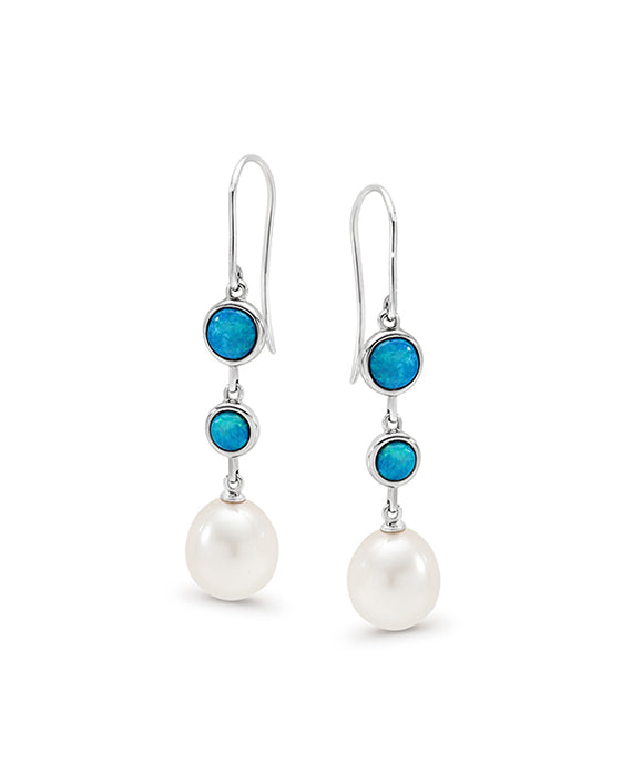 Sterling Silver Light Solid Opal & Freshwater Pearl Hook Earring