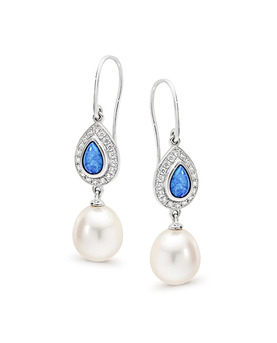 Sterling Silver Light Solid Opal Pear Drop & FWP Earrings