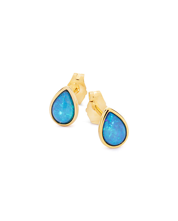 9ct YG Light Solid Opal 6x4mm Tear Drop Studs