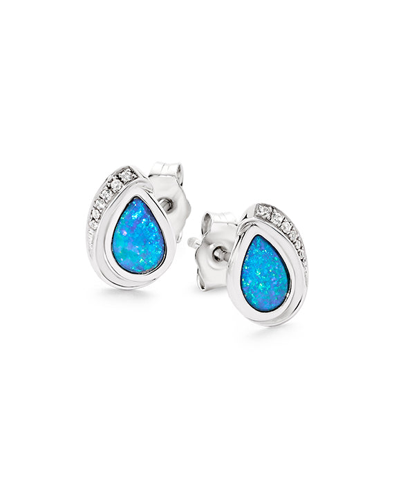 Sterling Silver CZ Light Opal Tear Drop Earrings
