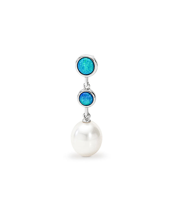 Sterling Silver Light Solid Opal & Freshwater Pearl Pendant
