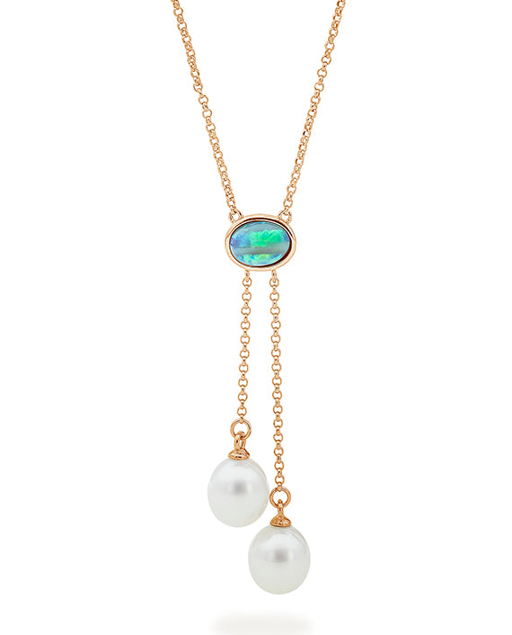 Solid Opal with Drop Sterling FWP Lariat
