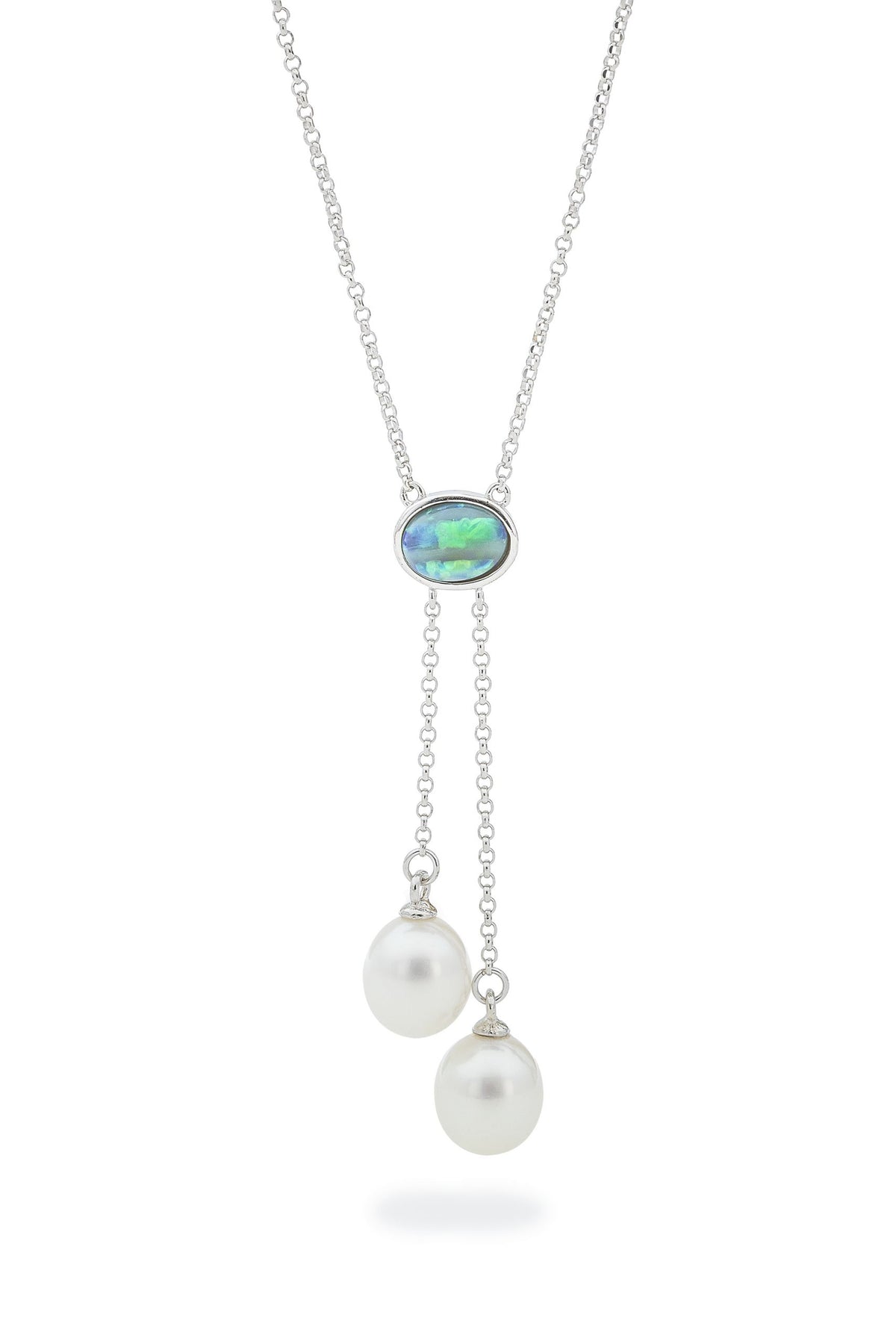 Sterling Silver Light Solid Opal with Drop FWP Lariat