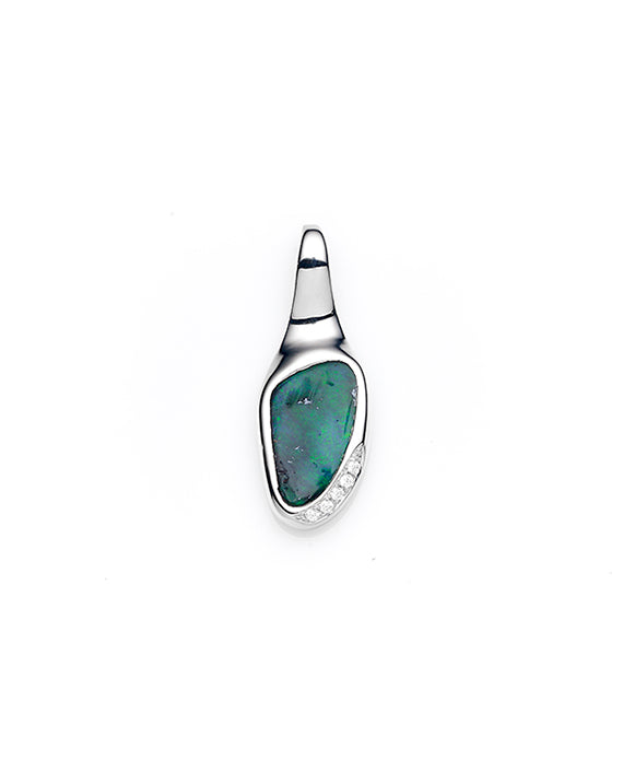STERLING SILVER AUSTRALIAN SOLID BOULDER OPAL CZ PENDANT 3.40CT