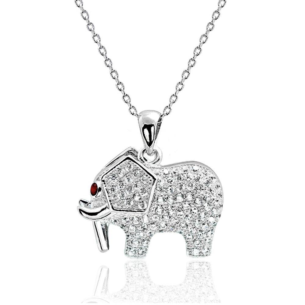 Red Crystal 925 Sterling Silver CZ Elephant Necklace PS0306