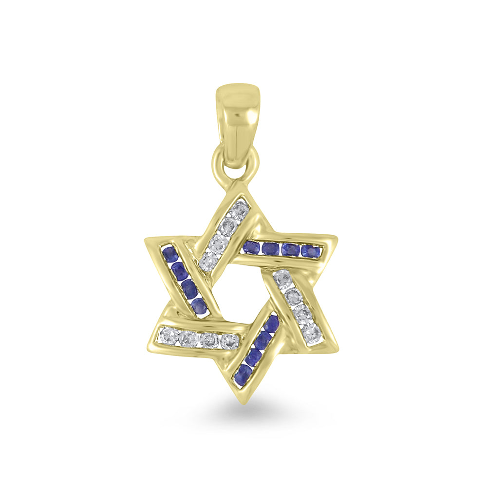 9K/18K Yellow Gold Channel Set Dia & Sapp Star of David Pendant