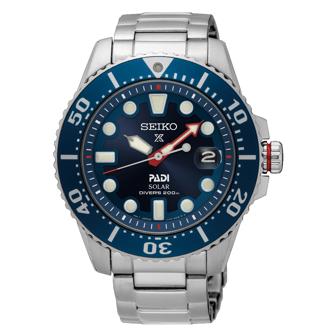SEIKO PROSPEX AND PADI SOLAR AIR DIVER SPECIAL EDITION SILVER STAINLESS STEEL BAND WATCH SNE435P1