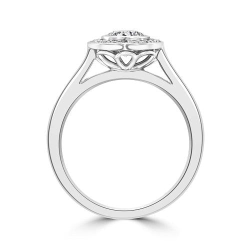 18ct White Gold Bezel Set Diamond Ring with Pave Set Surround and Shoulders ST072B-LIVE-O