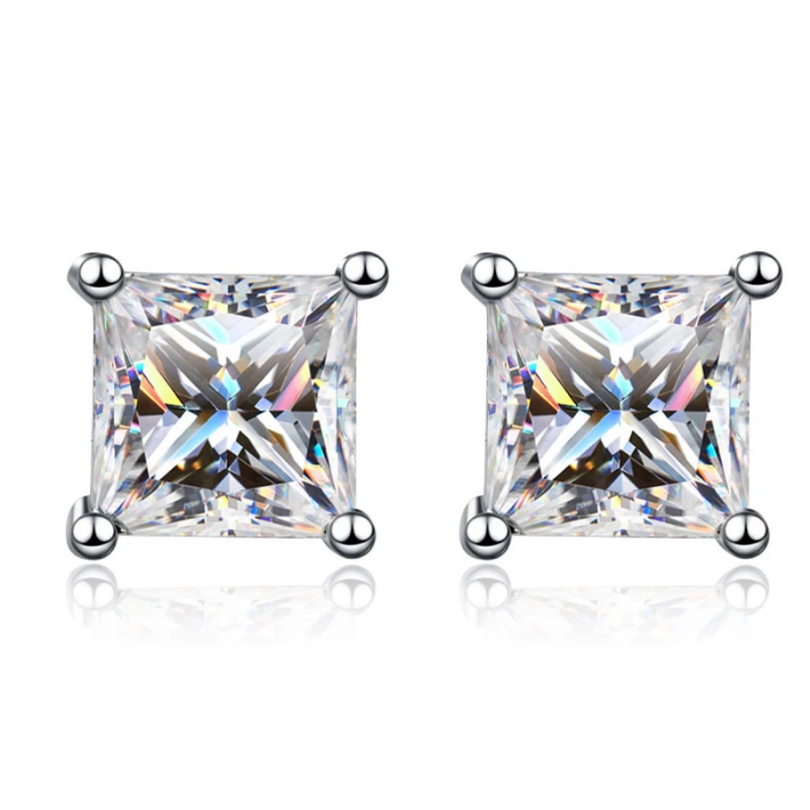 9K White Gold Princess Cut Cubic Zirconia Earrings 5mm
