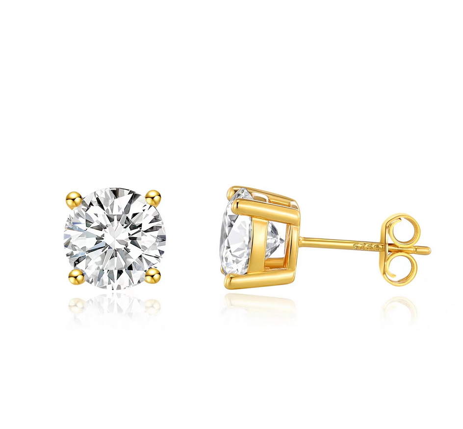 9K Yellow Gold CZ 4 Claw Brilliant Cut Stud Earrings 6mm