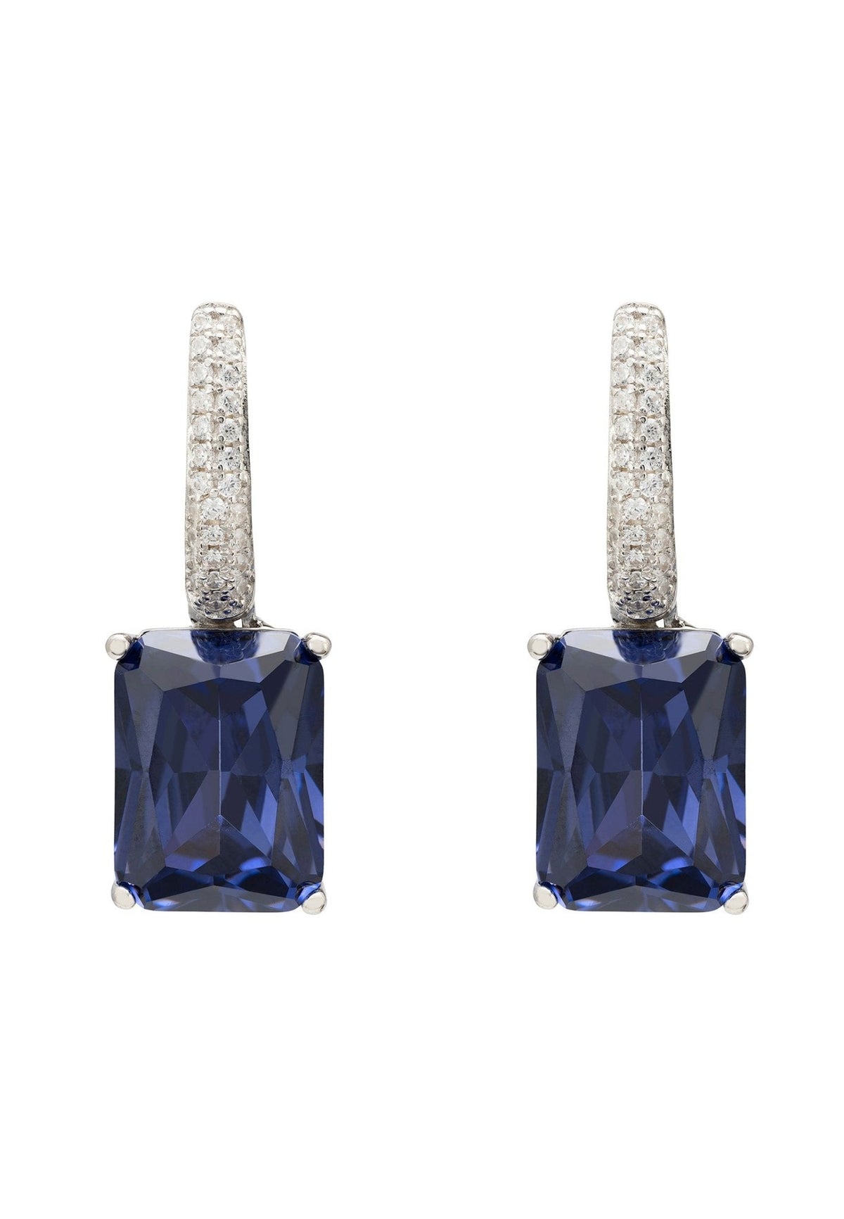 Alexandra Rectangle Drop Earrings Silver Tanzanite