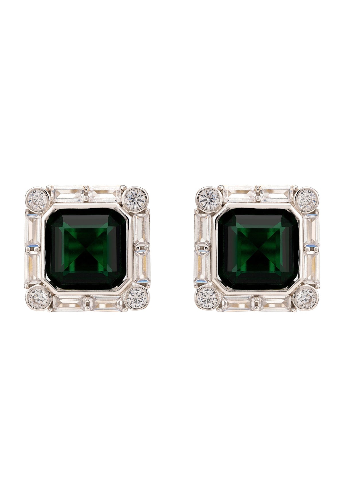 Chatsworth Clip on Earrings Emerald Silver