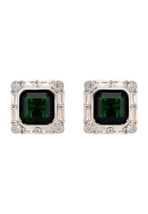 Chatsworth Clip on Earrings Emerald Silver