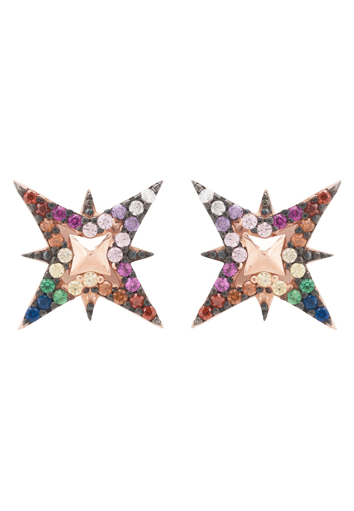 North Star Rainbow Stud Earrings Rosegold