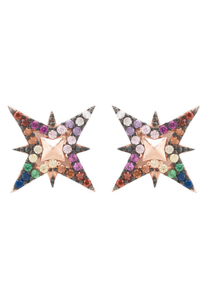 North Star Rainbow Stud Earrings Rosegold