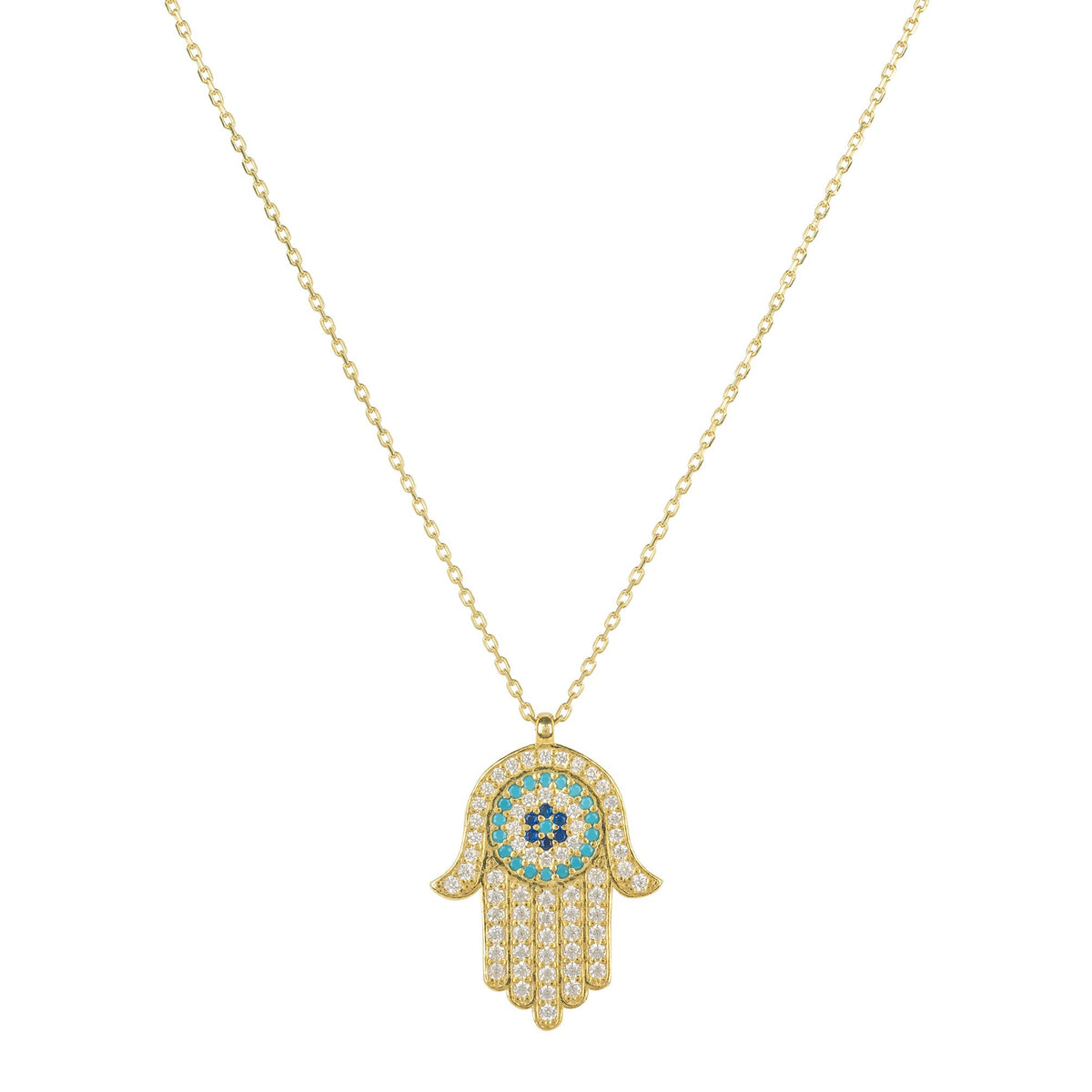 Hamsa Hand With Evil Eye Pendant Necklace Gold
