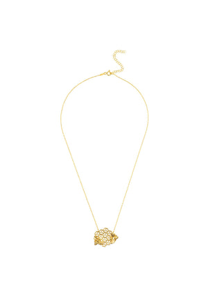 Queen Bee Honey Comb Necklace Gold